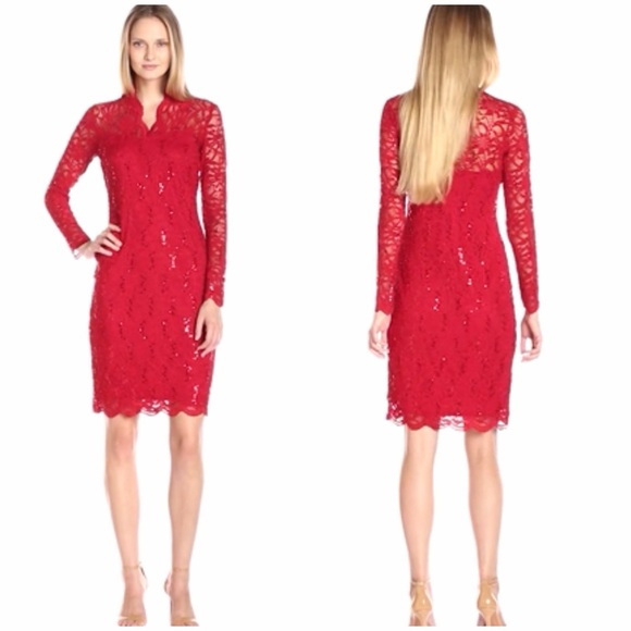MARINA Dresses & Skirts - Marina Red Lace Sequin Dress size 8 -NWT
